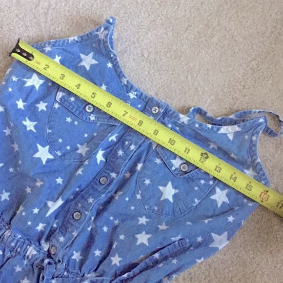 Celestial patriotic blue denim stars strappy shorts romper 100% cotton organic - Picture 6 of 11